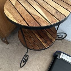 Side Table With Wood And  Wrought iron