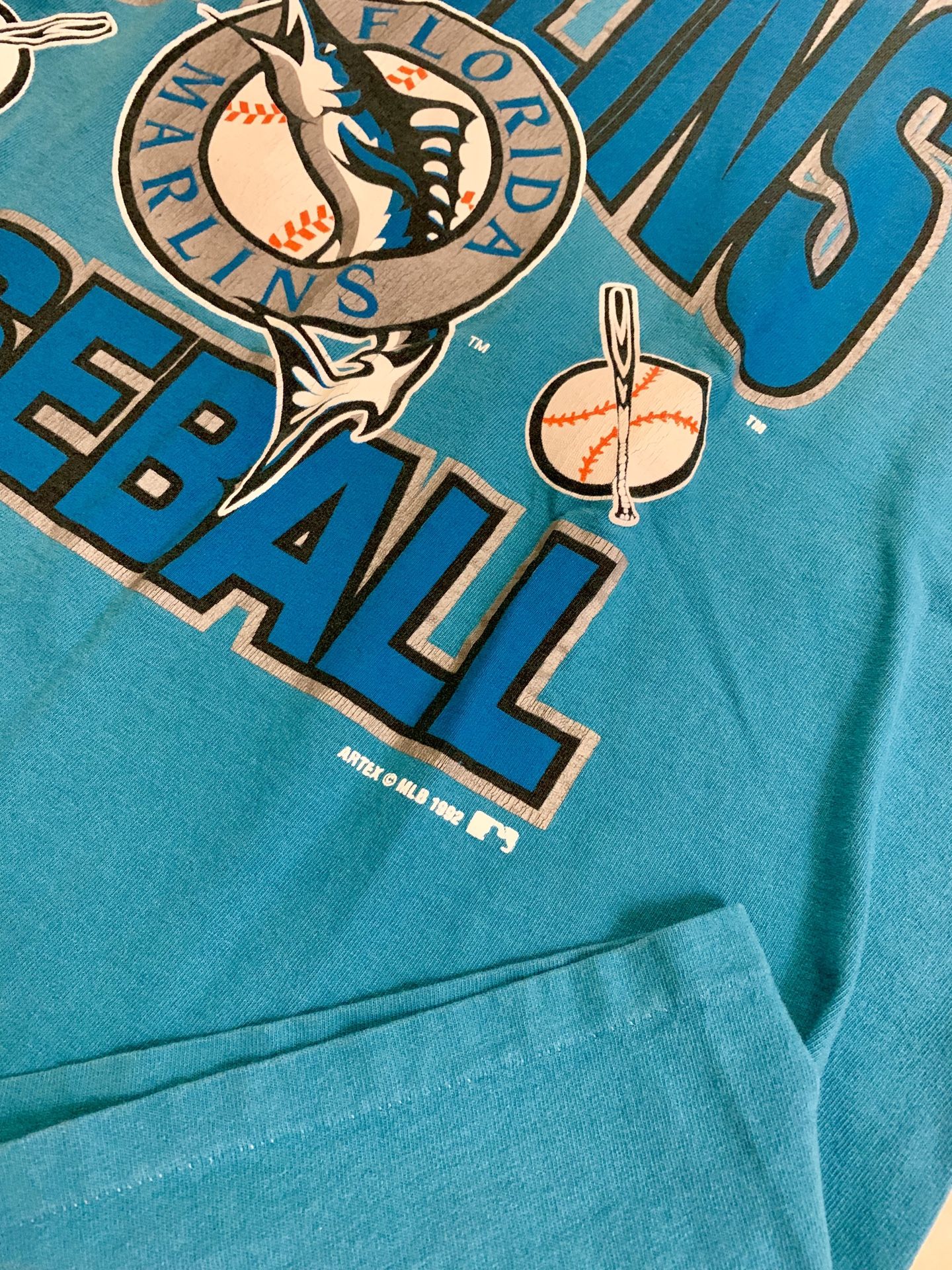 MLB. Vintage 1992 Florida Marlins Baseball Single Stitch T-shirt. Size XL (Fits LG). Good condition. See pics.