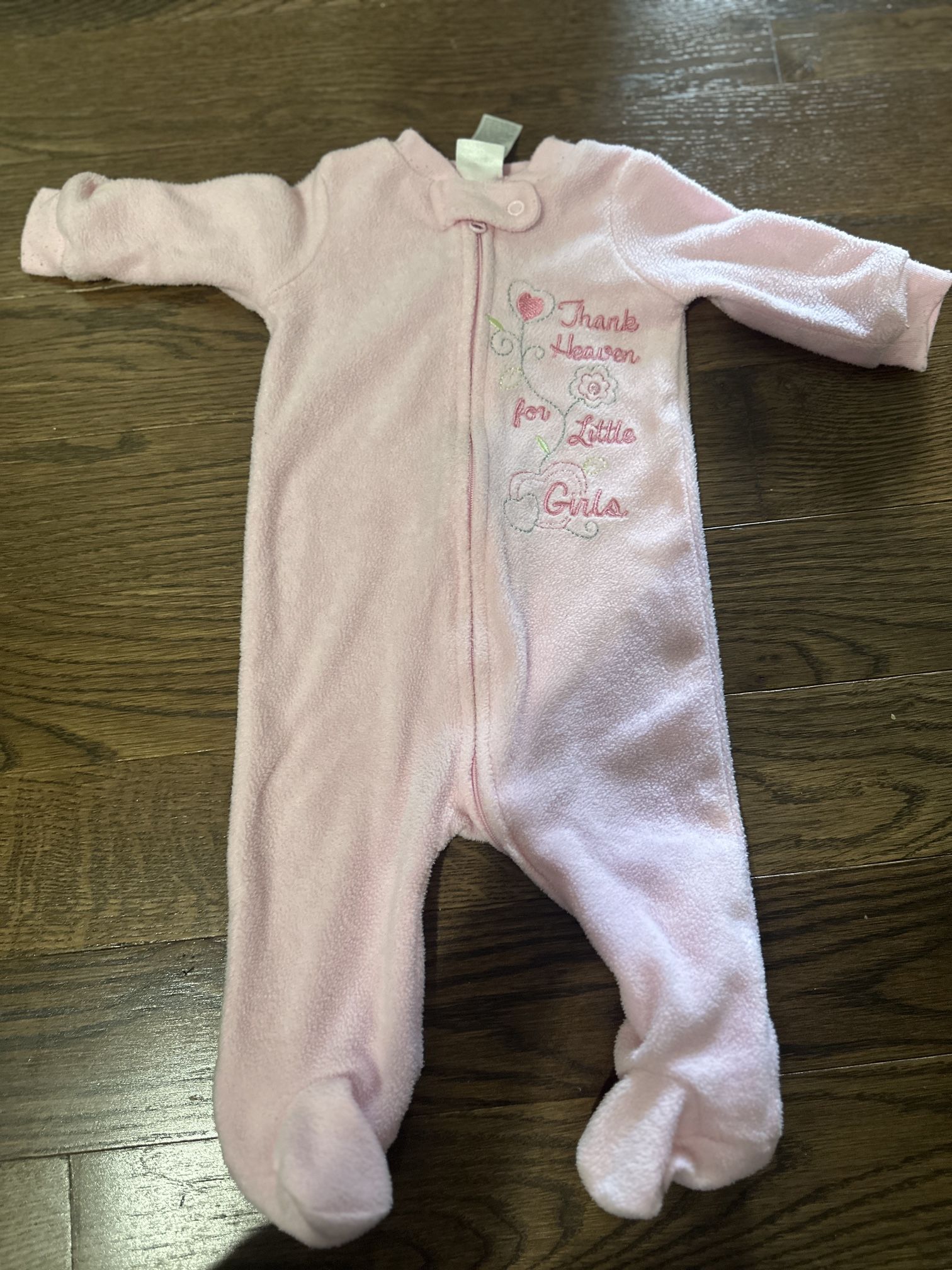 Pink Fleece Baby Girl Footed Onesie – Size 3M