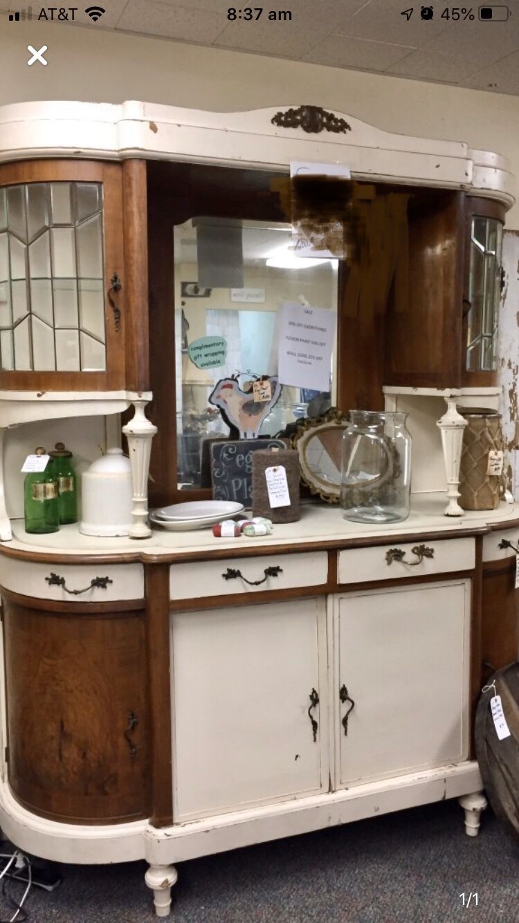 GORGEOUS Antique Vintage Cabinet with Hutch, beautiful glass & wood door detail and mirror - an amazing deal! $500 OBO!!