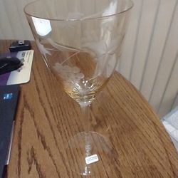 Goblets Made In Romania-Hand Cut-Hand Blown-Toscany yellow luster, 6 goblets 3.5” diameter x 9 “ high, $30