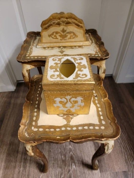 Antique Italian Florentine Tissue Box Or Mail Desk Organizer