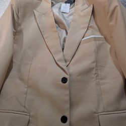WANGYUE mens Beige Solid Button Blazer Jacket 3XL Lined Pockets Short