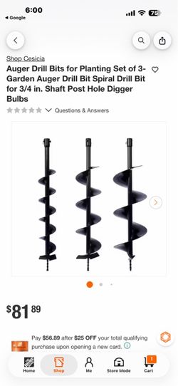 Cesicia Auger Drill Bits for Planting Set of 3-Garden Auger Drill Bit Spiral Drill Bit for 3/4 in. Shaft Post Hole Digger Bulbs