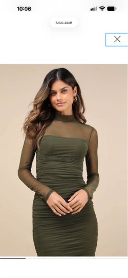 Lulu’s Olive Green Mesh Long Sleeve Bodycon Dress