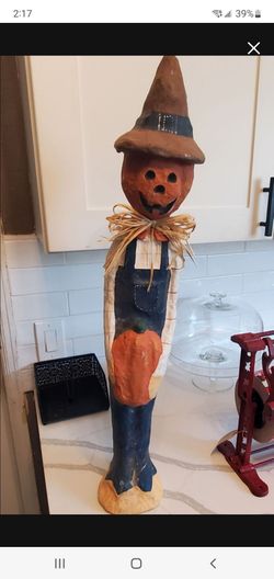 Halloween Pumpkin Scarecrow Folk Art Figure