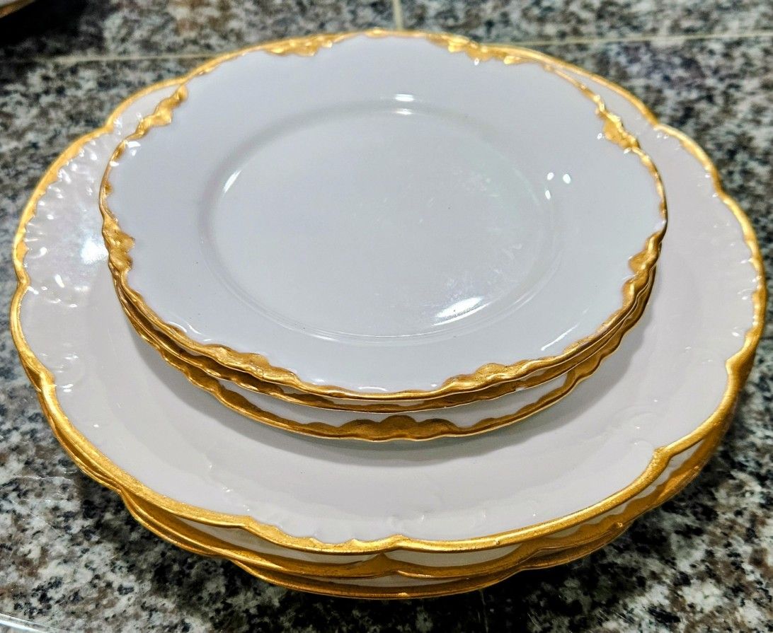 AS-IS: Mixed Lot of 6 Vintage Gold Trim Plates (Haviland France & German) - Includes 1 Chipped Plate