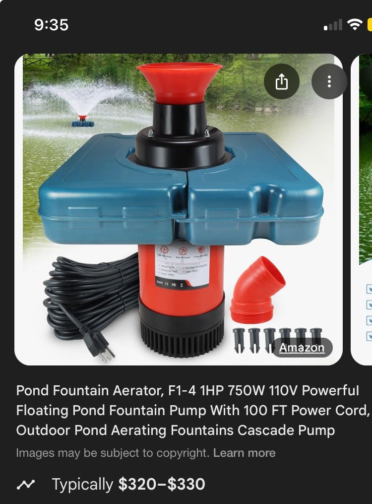 Goldlife Pond Fountain Aerator 1 HP, 110 V 750 KW Powerfui Pond Floating Fountain with 10
