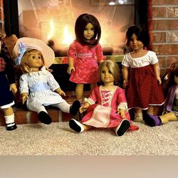 American Girl Dolls Lot Of 6 Original Boxes, Books And Outfits 