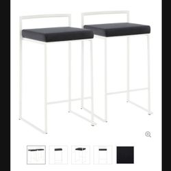 Fuji Counter Stool, White With Black Velvet, Set of 2