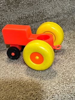 Vintage Fisher Price Little People Orange Tractor / Yellow Wheels
