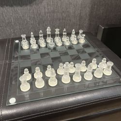 3-in-1 Glass Chess, Checkers & Backgammon Set – Frosted & Clear Pieces