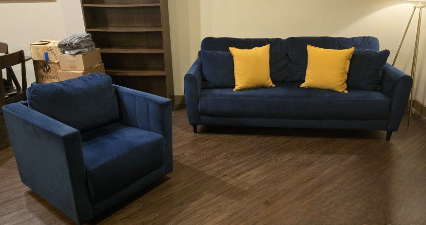 2 Piece Navy Blue Sofa Set