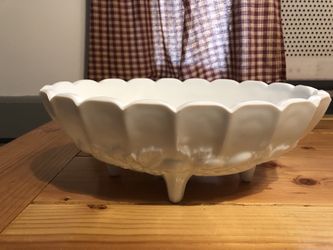 Oval grape pattern milk glass fruit bowl