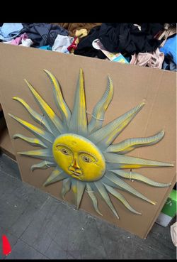 5 in. x 35 in. Metal Gold Indoor Outdoor Distressed Sun Wall Decor with Copper-Like Accents