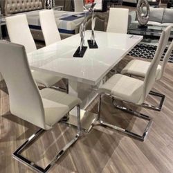 White Table Set 6 Chairs New Dining 7 Pieces 