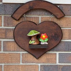 Vintage Primitive CottageCore Wood Heart Wall Shelf Wall Decor 