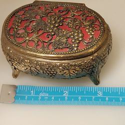 Vintage Embossed Metal Jewelry Trinket Box