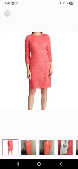 Jessica Howard C O R A Lace 3/4 Sleeve Shift Dress Orange Size 8 Excellent Condition