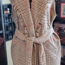 Democracy Sweater Vest Womens Medium Plaid Belted Wrap Dress Boho Chic Sz M