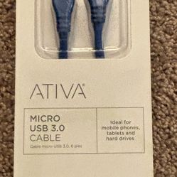Ativa® Micro USB 3.0 Cable, Blue 6 Ft