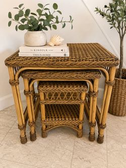Rattan Wicker Nesting Tables Set of 3