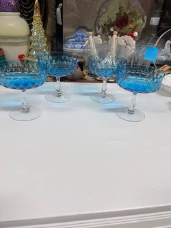 Set of 4 Blue Glass Coupe Stemware set of 4