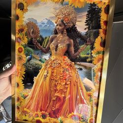 Framed Oshun Art Portrait – Gold Frame – Yoruba / Santeria Spiritual Decor