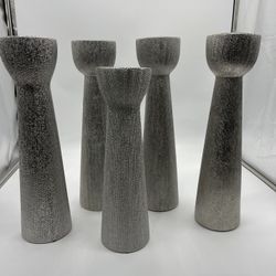 5 Pc Set - Silver Candle Holders - Used For Staging Purposes Only 