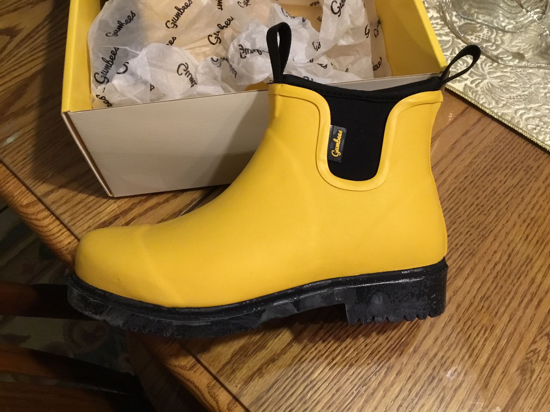 GUMBEES Rain Boots. Brand New. Size 7.5. Yellow And Black. Plum Boro.