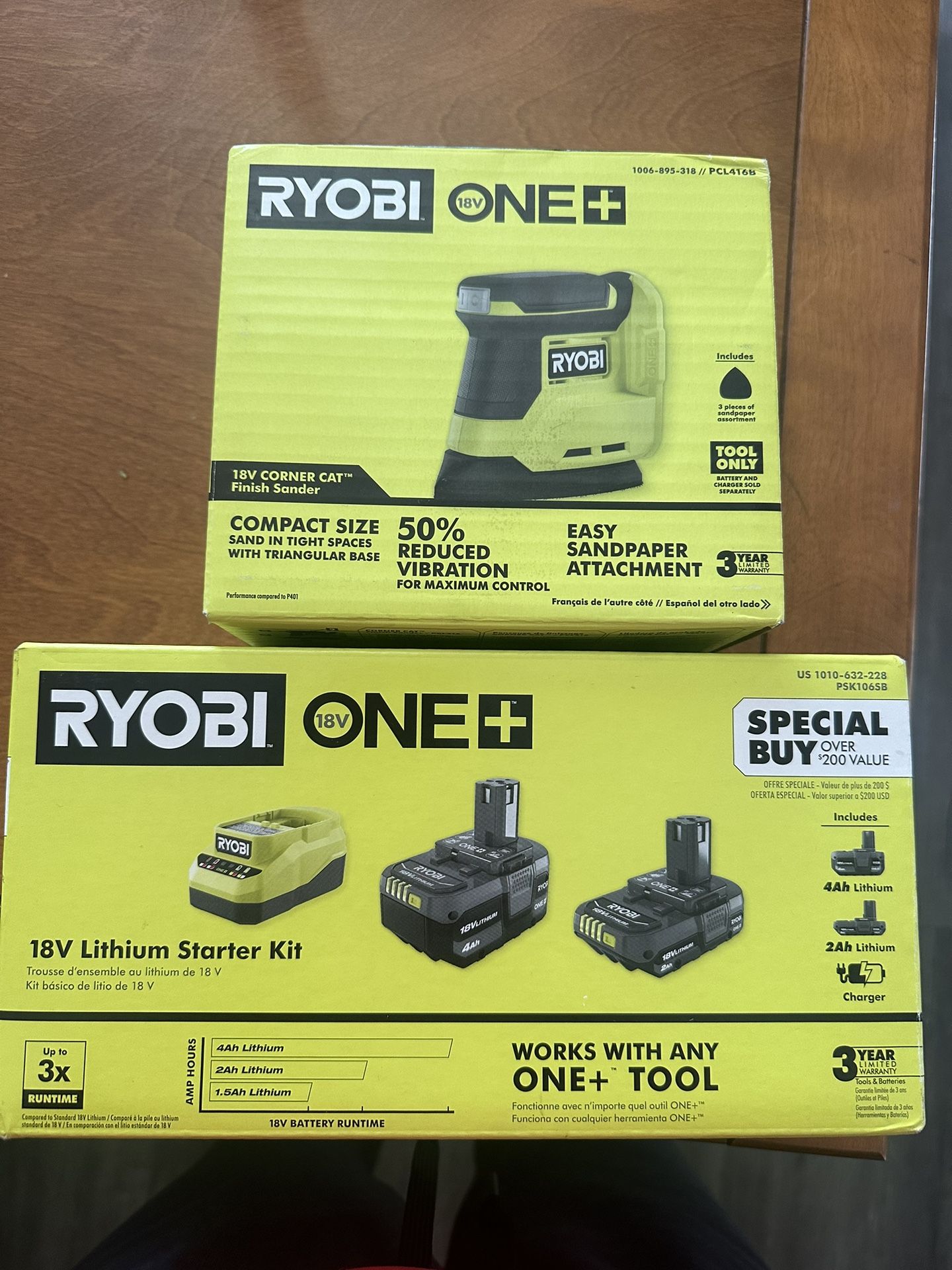 Ryobi sander AND 18v lithium starter kit battery