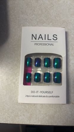 Blush ish purple green glue on nails