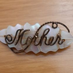 "Mother" of Pearl Gold Tone Wire Leaf Brooch.