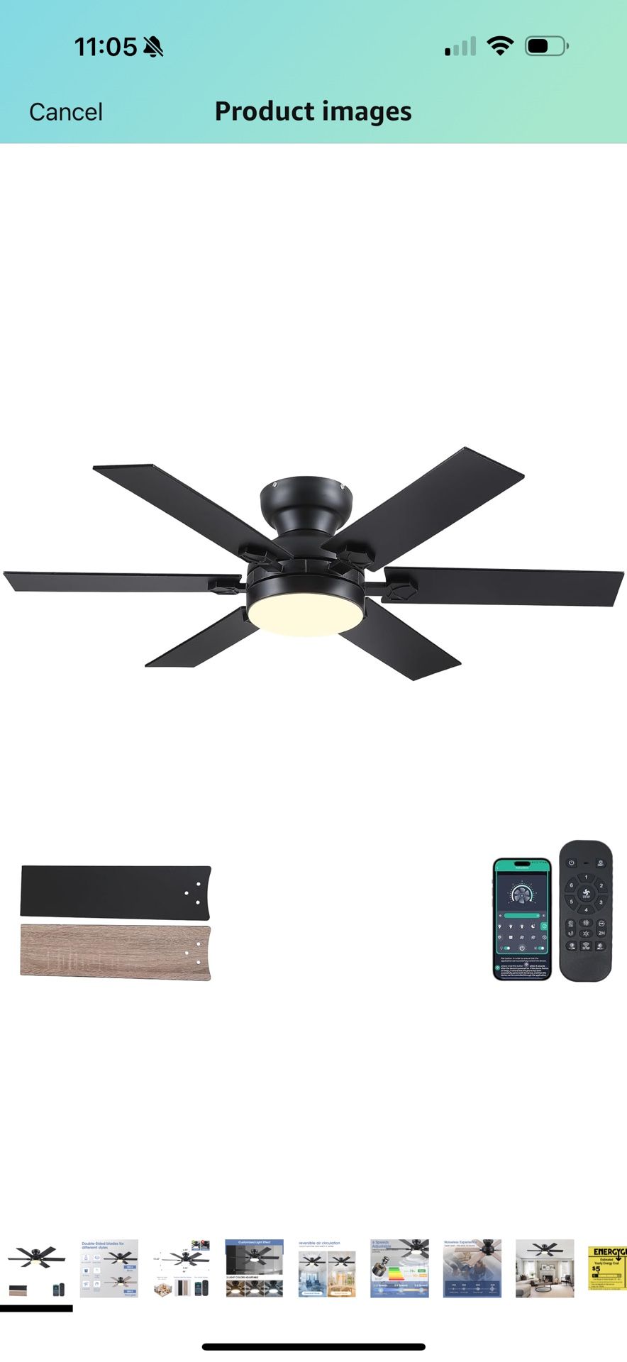 46" Low Profile Ceiling Fans with Lights and Remote,Black Outdoor Ceiling Fans with Quiet Reversible DC Motor, Modern Flush Mount Fans Light for Livin