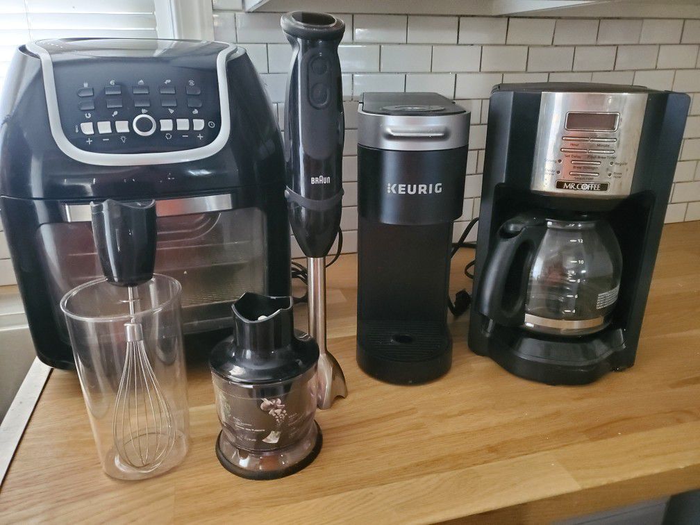 Air fryer, Braun blender, Keurig and Mr Coffee machine