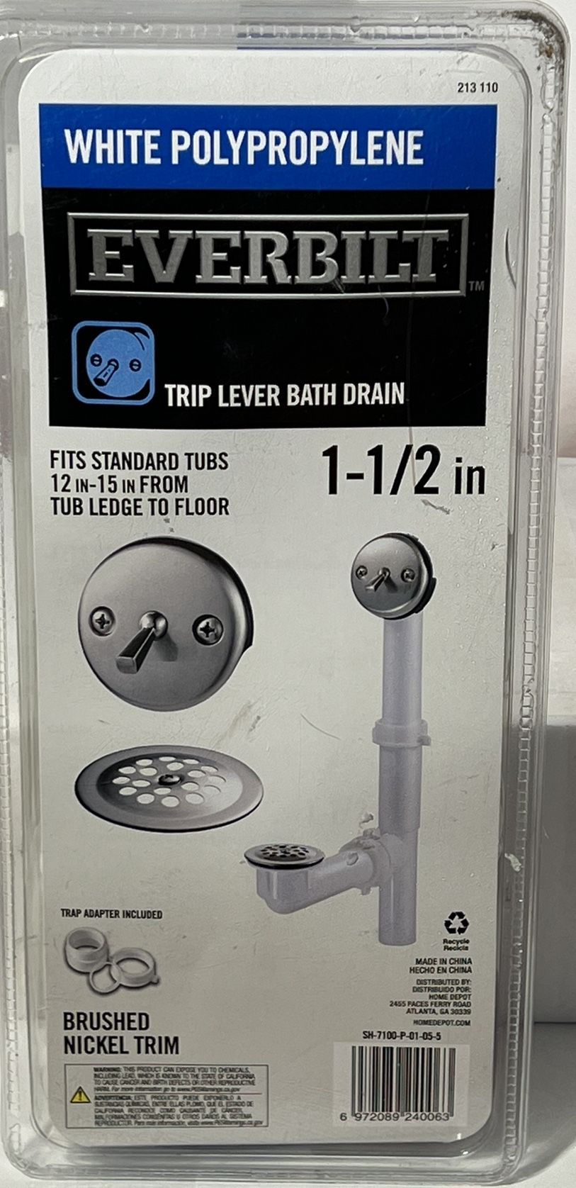 Everbilt Trip Lever 1-1/2 in. White Poly Pipe Bath Waste and Overflow Drain in Brushed Nickel