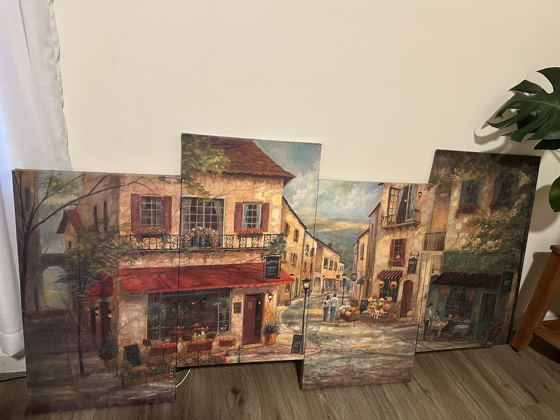 Street Scene Staggered Canvas Wall Art, 60x30  “Salvatore’s” by ruane manning 