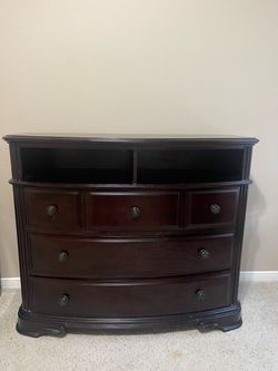 Dark Cherry Wood Dresser with Open Shelves