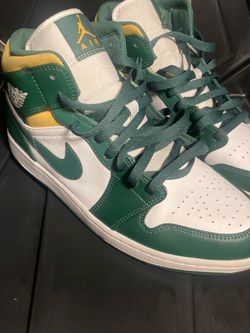 Air Jordan 1 Mid Green Yellow White Sneakers