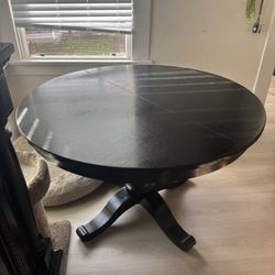 Black Wood Table + 4 Chairs And Table Lead (Crate & Barrel Table) With Light Scuffs
