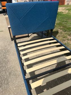 Twin Size Bed Frame with Headboard Navy Blue Valet ASSEMBLED