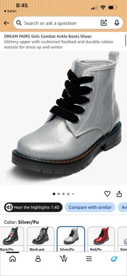 Silver Glitter Combat Ankle Boots
