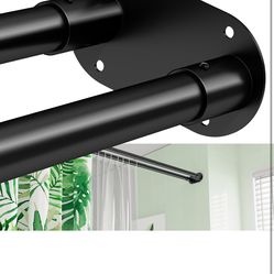 Double Shower Curtain Rod, Adjustable 28 to 76 Inches Wall Mounted Double Shower Rod Rustproof, Black Shower Curtain Pole for Bathroom, Laundry Room, 