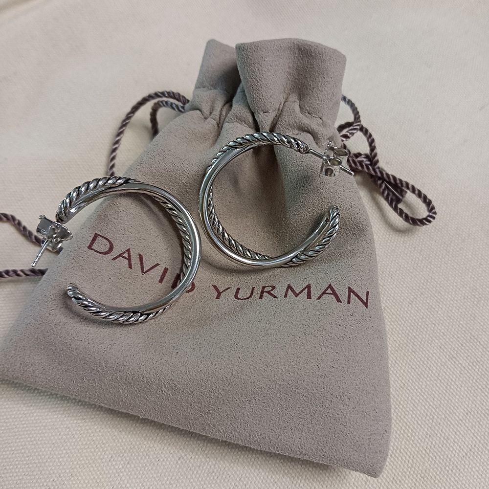 David Yurman Crossover Hoop Earrings Sterling Silver
