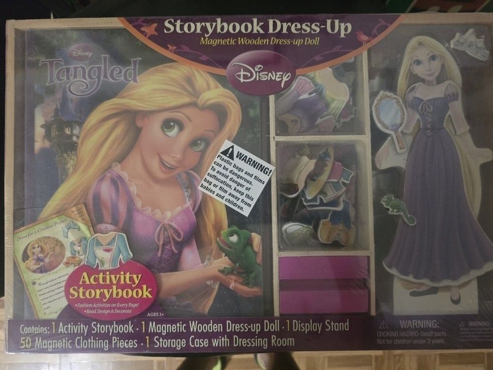 Disney's RAPUNZEL'S Storybook Magnetic Wooden Dress-Up Disney Princess Doll 50 Pieces NEW