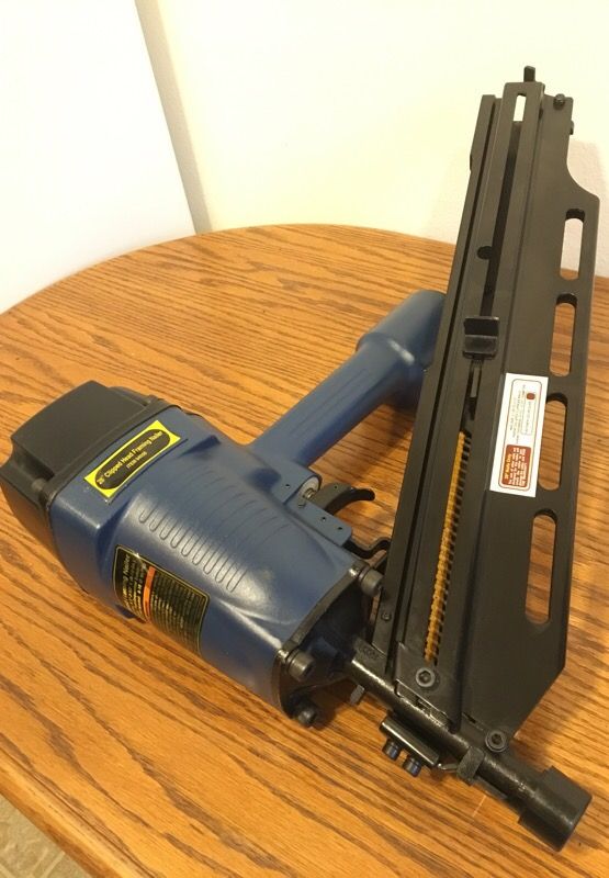 28 degrees clipped head framing Nailer 94000. CENTRAL PNEUMATIC CONTRACTOR SERIES. 2" to 3 1/2" nails.