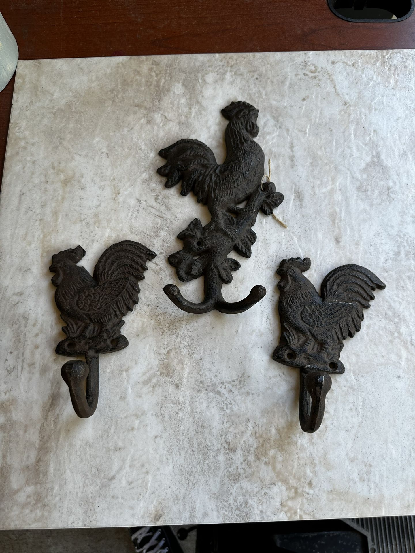 Vintage Cast Iron Rooster Chicken Double Wall Hooks