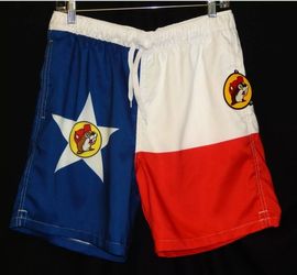 New Mens Buc-ee's Sz M Logo Texas Flag Swim Trunks Suit Swimsuit Bucees Buc ees 