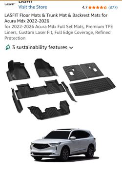 LASFIT Floor Mats & Trunk Mat & Backrest Mats for Acura Mdx 2022-2026 for 2022-2026 Acura Mdx Full Set Mats, Premium TPE Liners, Custom Laser Fit, Ful