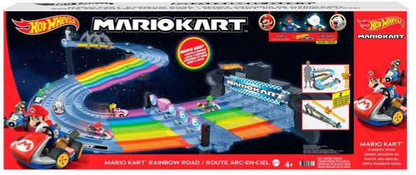 Hot Wheels Mario Kart Rainbow Road Raceway 8-Foot Track Set with